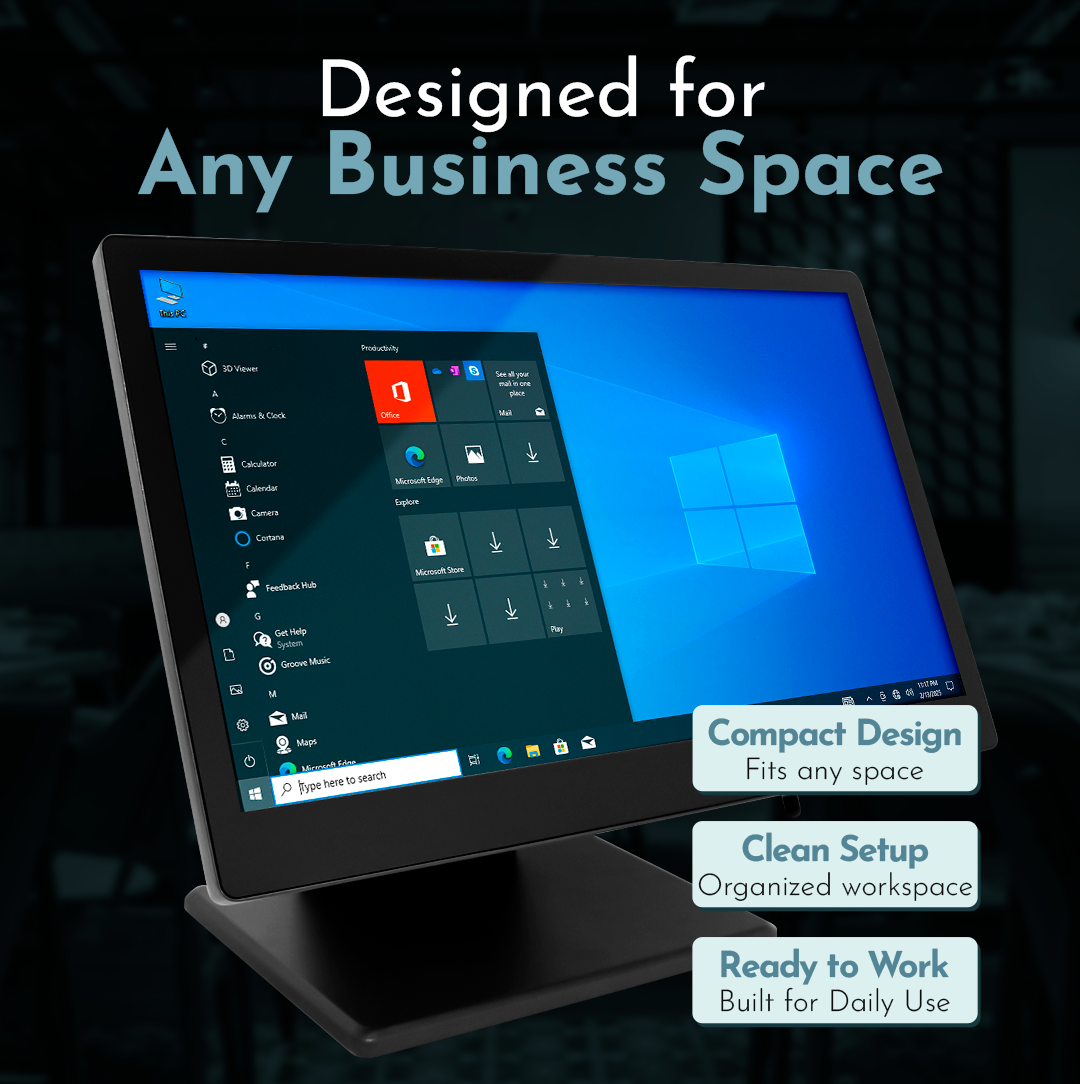 M8W Windows 10 POS System – 15.6” Touchscreen Terminal for Retail & Restaurant