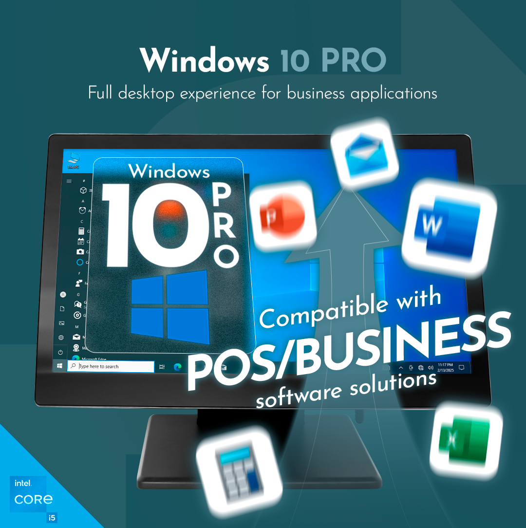 M8W Windows 10 POS System – 15.6” Touchscreen Terminal for Retail & Restaurant