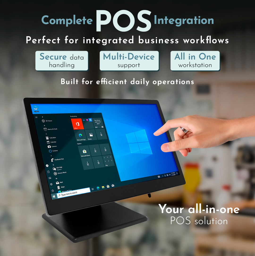 M8W Windows 10 POS System – 15.6” Touchscreen Terminal for Retail & Restaurant