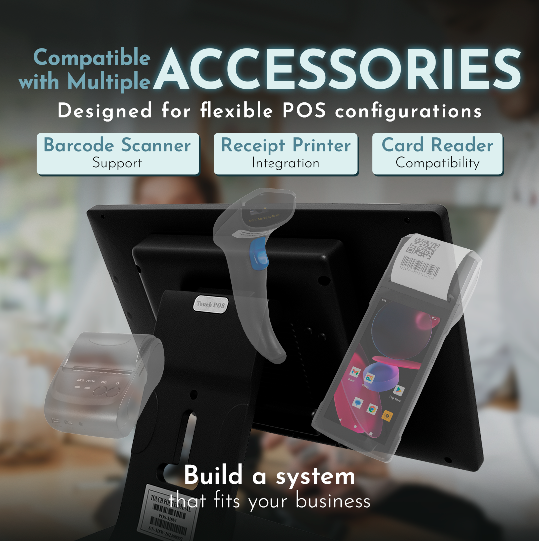 M8W Windows 10 POS System – 15.6” Touchscreen Terminal for Retail & Restaurant