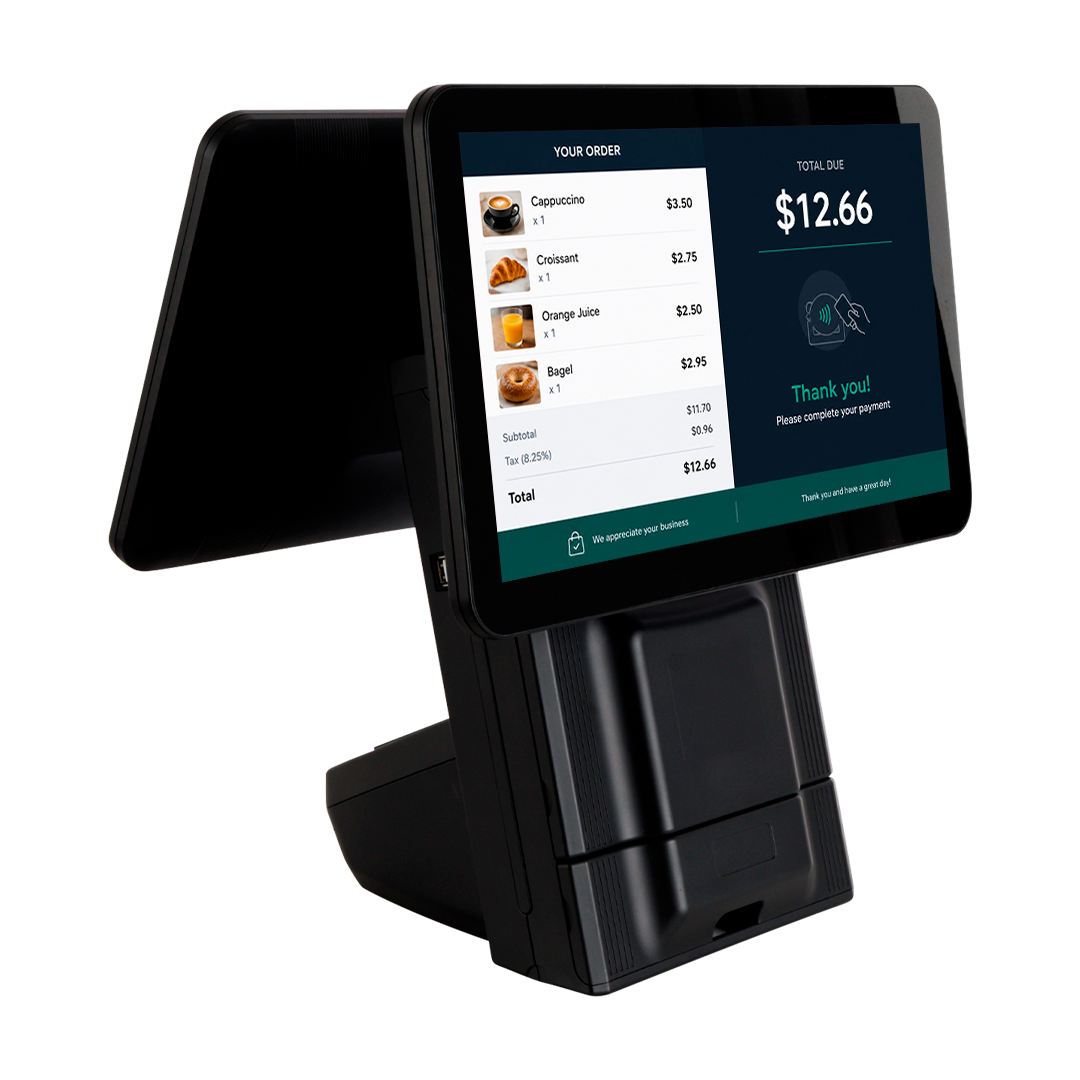 M9W Dual 15.6” Windows Countertop POS System with Receipt Printer